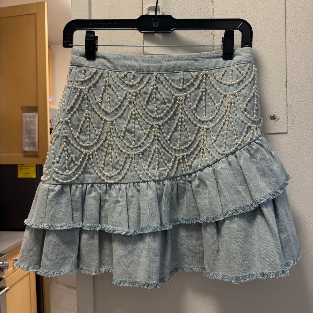 Embellished Denim Skirt